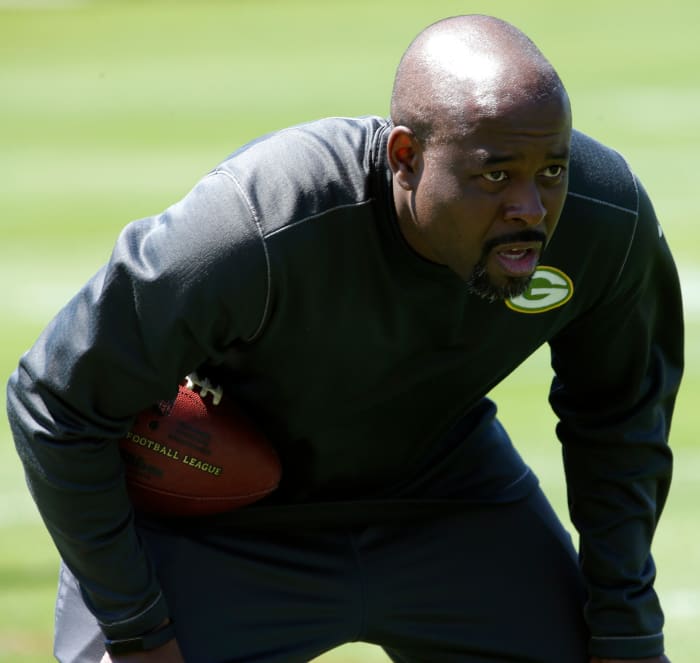 Green Bay Packers cornerbacks coach Joe Whitt Jr. looks on during organized team activities.